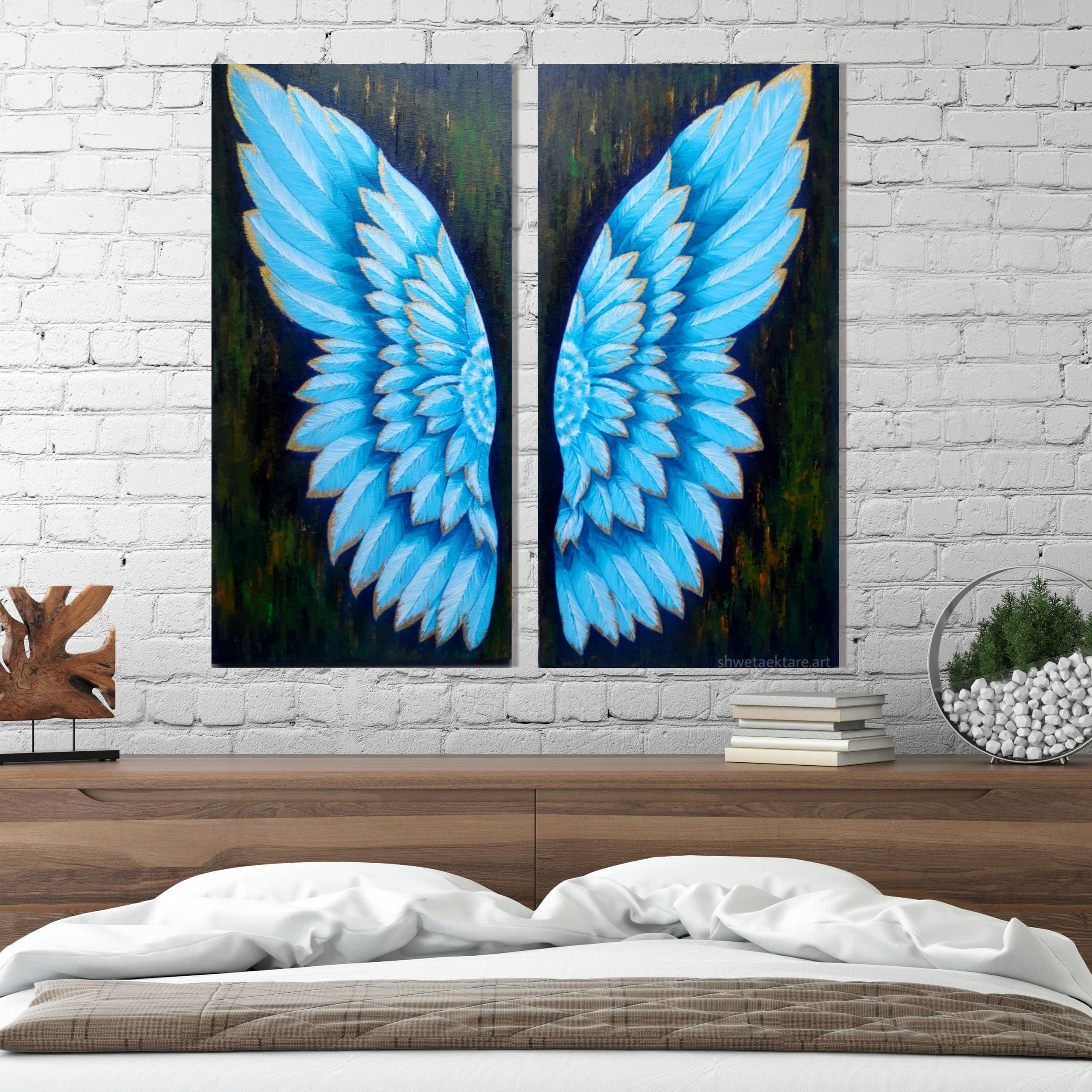 The angel wing is very special as it is a symbol of angels. It is believed that everyone has their own guardian angel watching over them, providing them with protection, courage, love, and harmony.
Size: 30x30"
Diptych